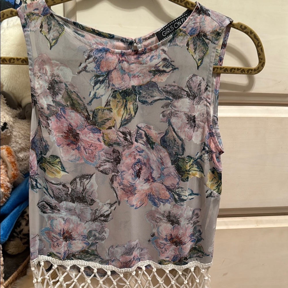 Purple and Pink Asymmetrical Embellished Tank Top